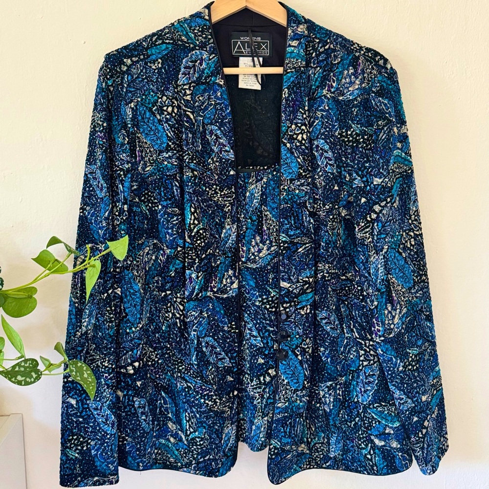 Alex Evenings Blue Abstract Glitter 2-Piece Tank & Jacket Set - Women's 1X
